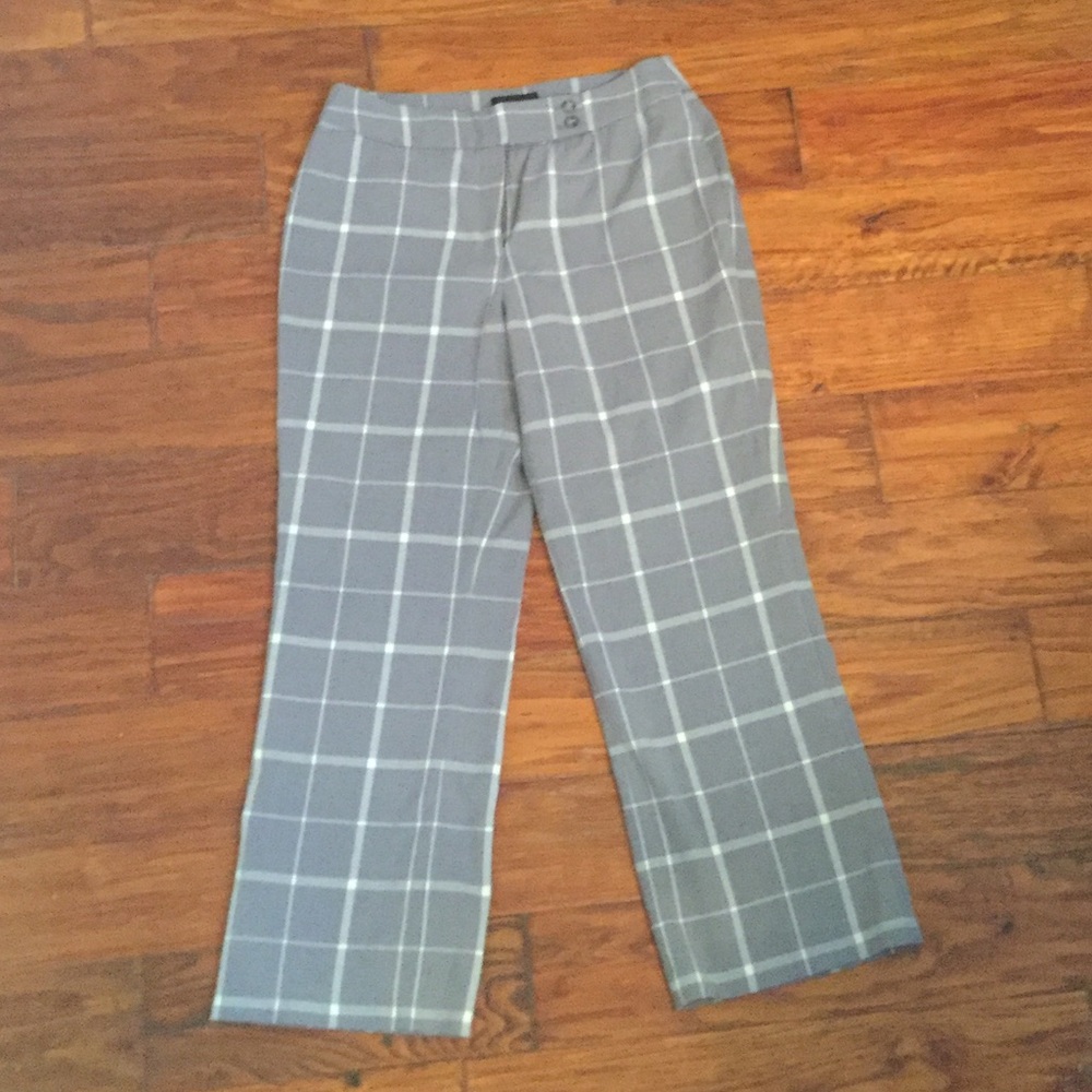 Grey and white plaid dress pants